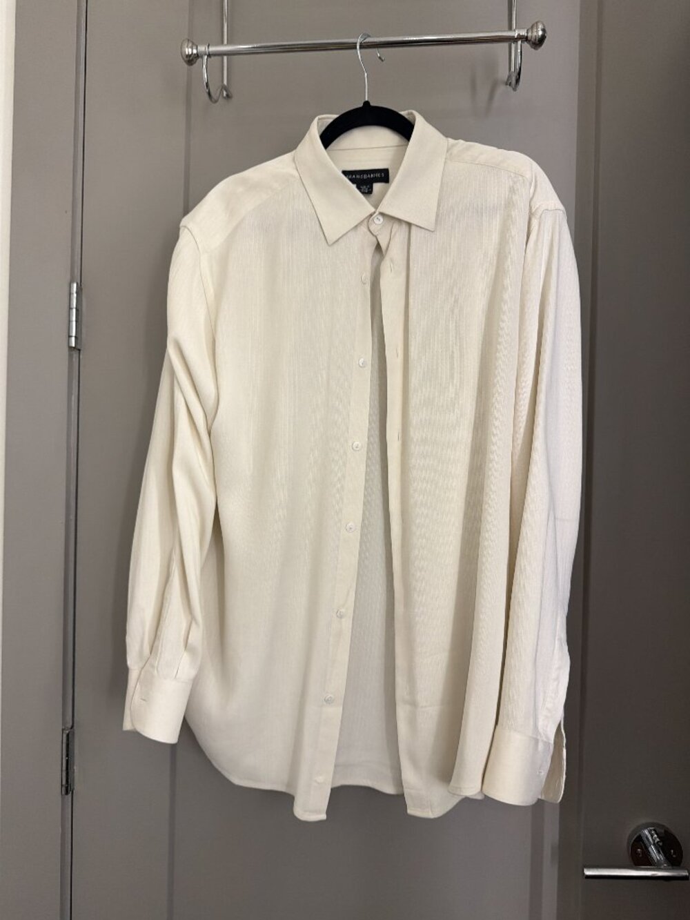 Jhane Barnes Men’s White 100% Silk Long Sleeve Shirt Size Large